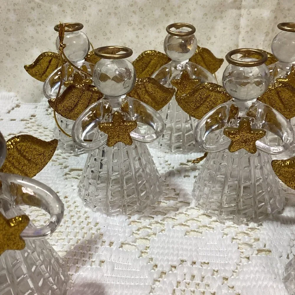 Angel Ornament 10 Figurines Acrylic Gold Tone Wings Light Insert / Covers